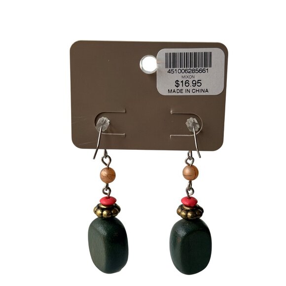 Chico’s Vintage Y2K Silver Tone Wood Bead Dangle Earrings New On Card Gray Pink - Picture 3 of 7